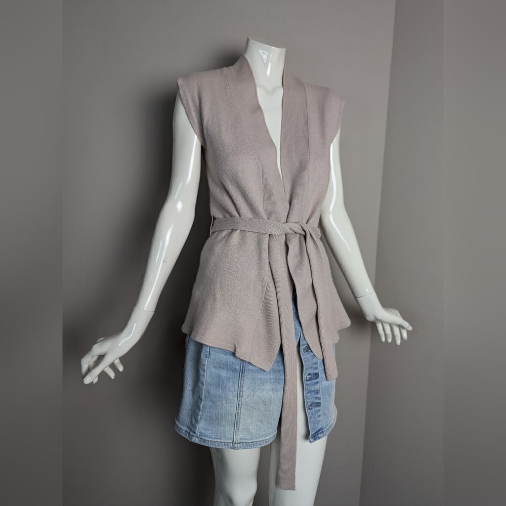 Teenflo cashmere vest taupe wrap sleeveless cardigan small